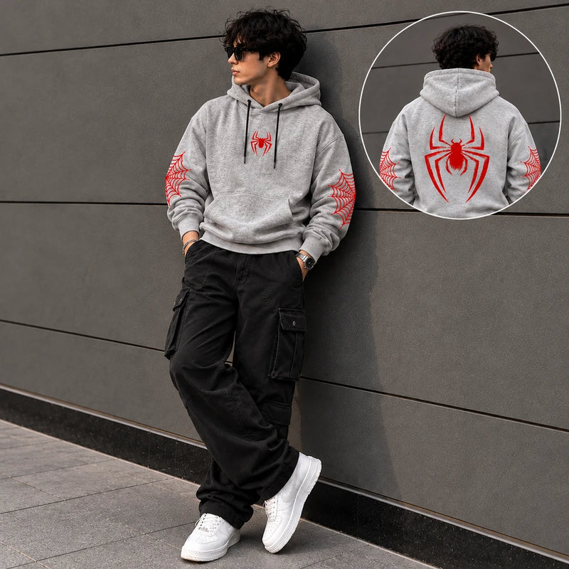 Spider-Print Casual Hoodie