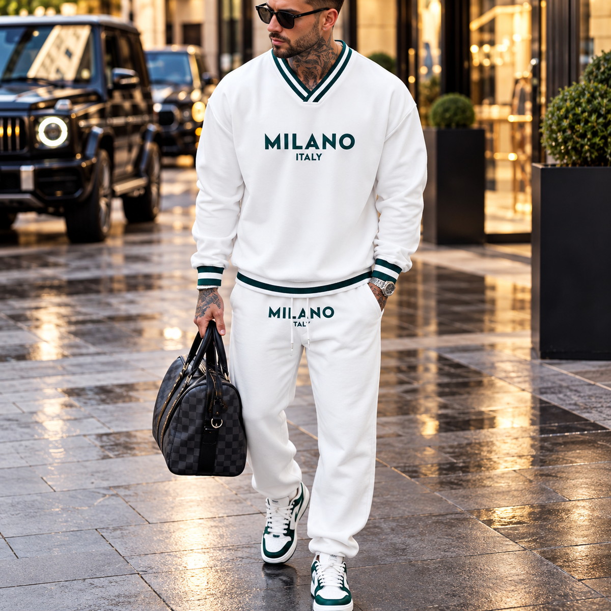 Men’s Milano Italy Premium White Tracksuit Set