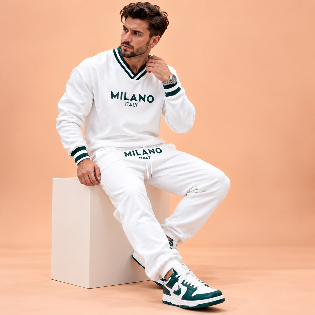 Men’s Milano Italy Premium White Tracksuit Set